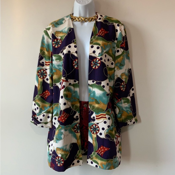 Multicolor Nautical Print Lightweight Blazer Jacket Size 10 - Picture 1 of 11